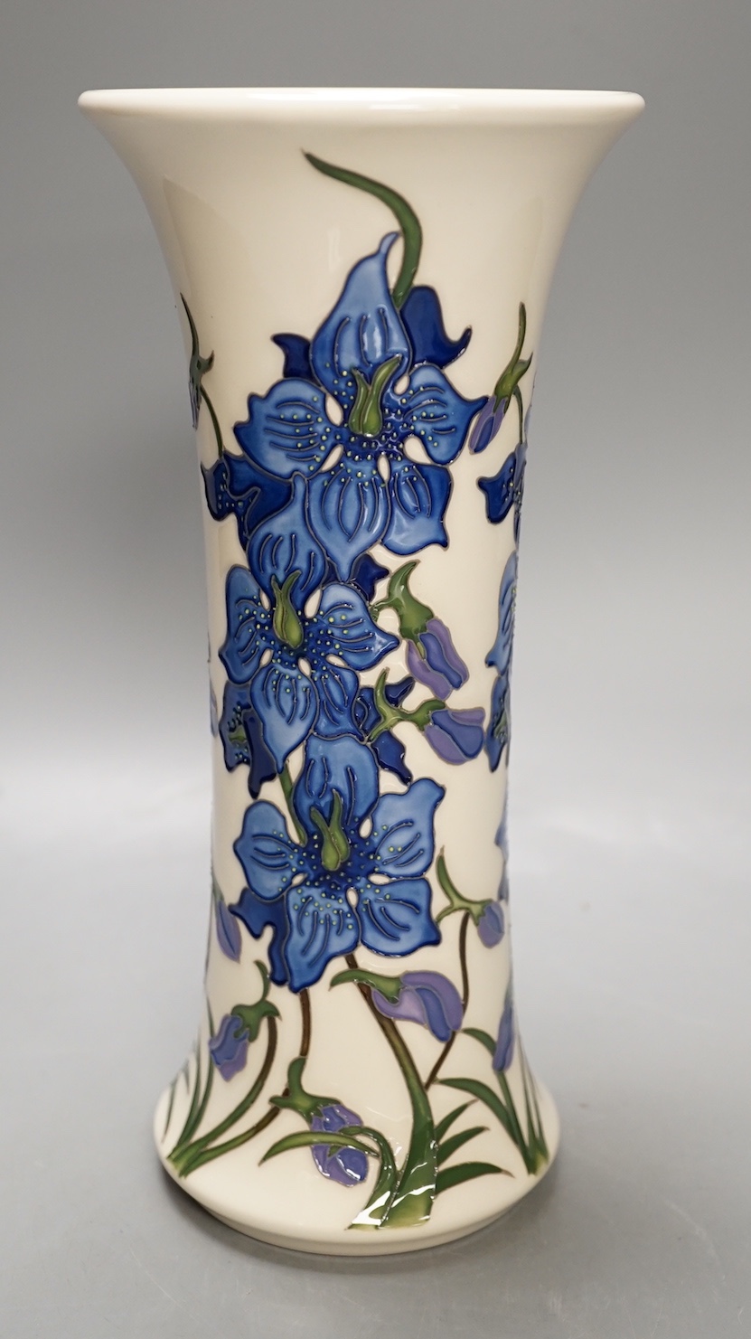A Moorcroft 'delphinium' vase by Kerry Goodwin, limited edition 159/10, 2015, boxed, 25.5 cms high.